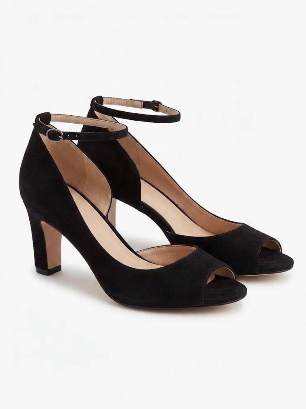 Johnston & Murphy Black Suede Peep-Toe Ankle Strap Heels